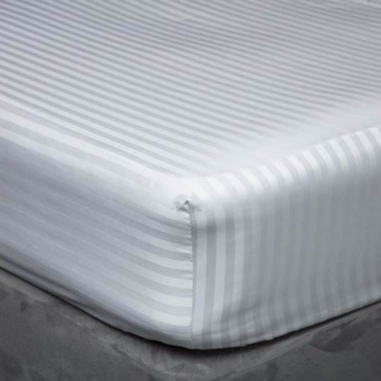 Super King Satin Stripe Fitted Sheet by Victoria Linen UK